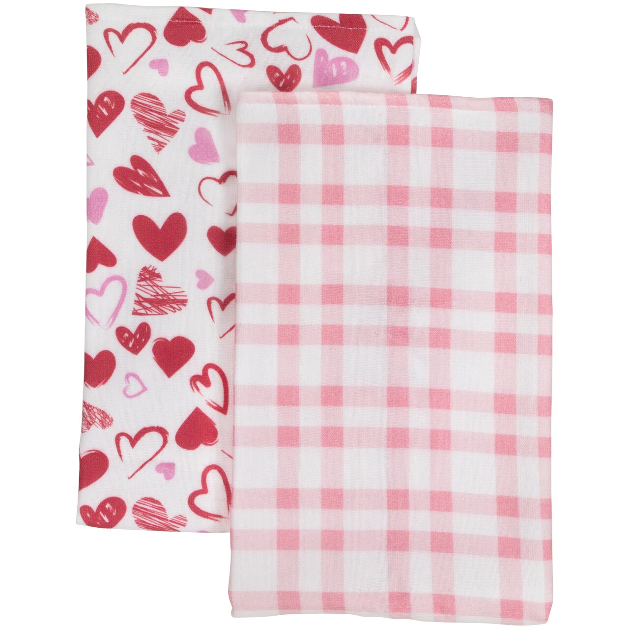 Northlight Plaid and Hearts Valentine's Day Kitchen Tea Towels - 26" - Pink and Red - Set of 2